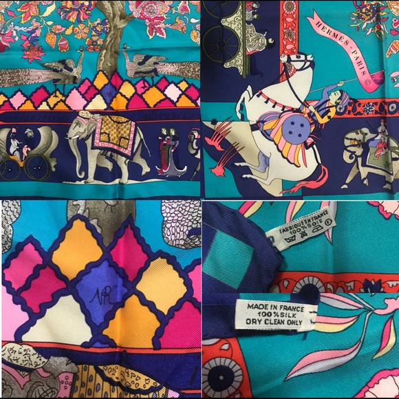 •SOLD” Hermès Scarf “Les Fantasies Indiennes” In blues - Picture 6 of 8
